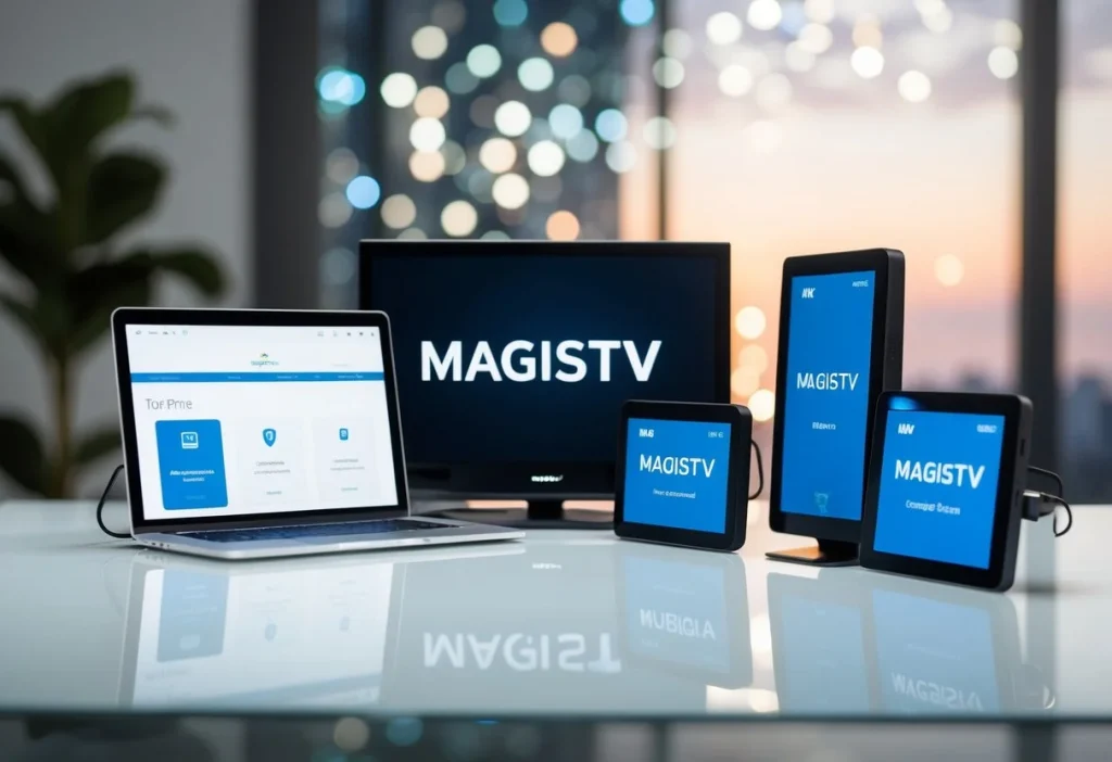 Múltiples dispositivos conectados a MagisTV, mostrando sus 10 mejores características en un entorno elegante y moderno
