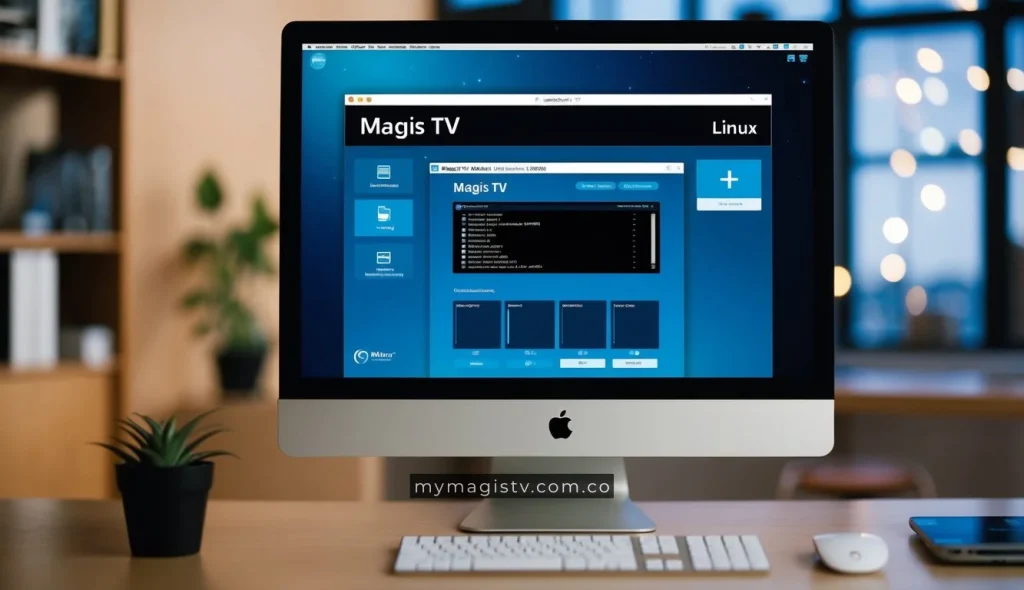 Una pantalla de computadora que muestra el proceso de instalación de Magis TV para Linux, con varias ventanas y barras de progreso que indican el avance de la configuración.
