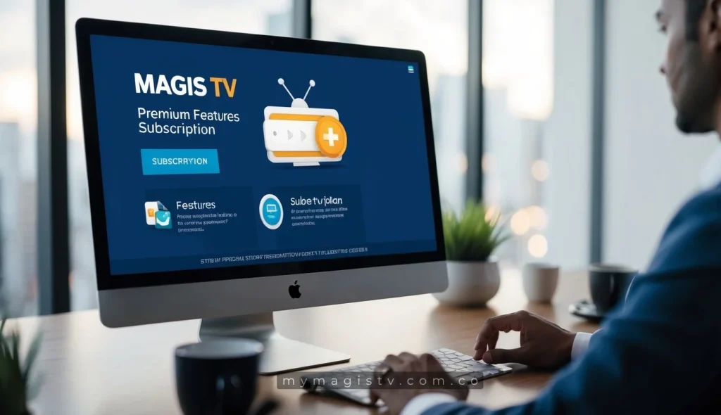 Una pantalla de computadora que muestra las características de Magis TV Premium y el proceso de suscripción